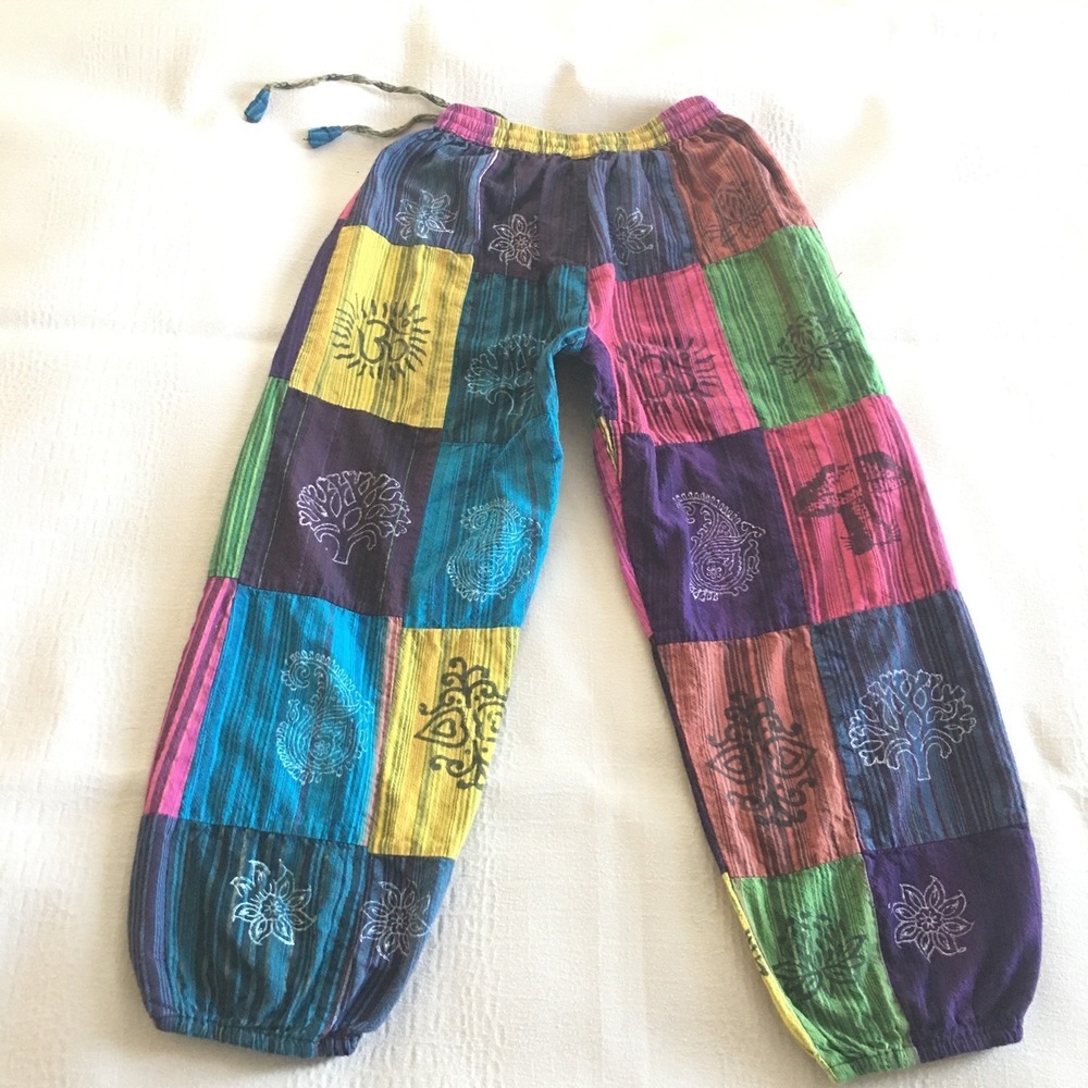 Harem Patchwork Baggy Hippie Pants with Big Box Pockets Size Small Boho - Picture 14 of 15